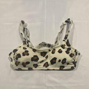 Women’s Cream/Brown/Black Leopard Print Bralette Bikini Swim Top Wide Strap S